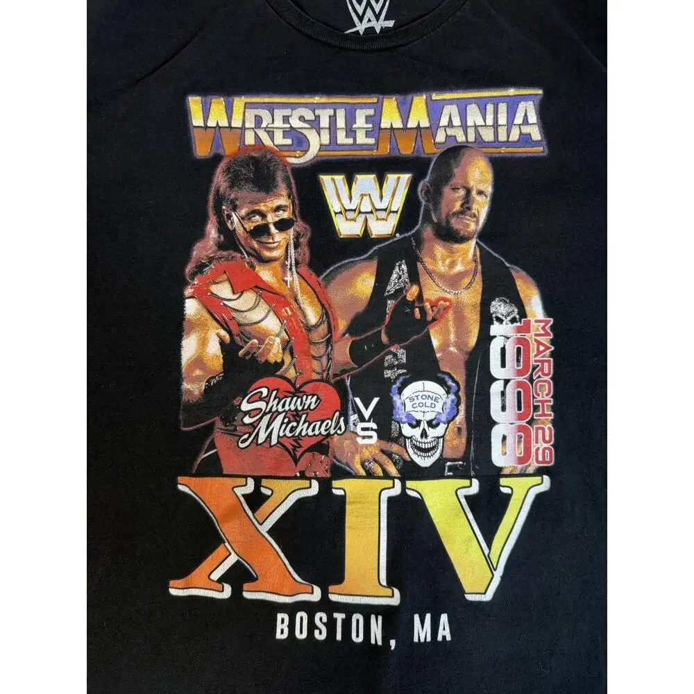 WWE Shirt Mens XL Black WrestleMania XIV Shawn Michaels Stone Cold Boston